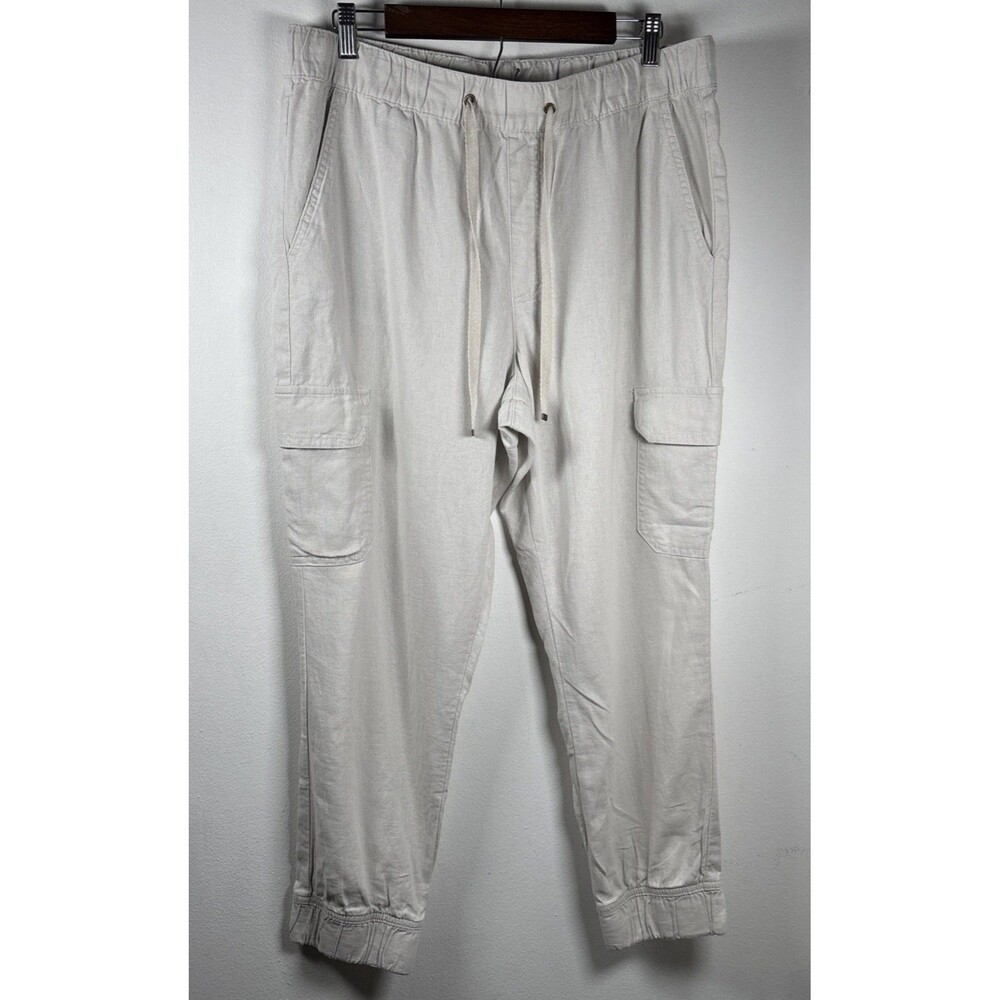 Womens Pants Large Linen Blend Cargo Jogger Coastal Beach Vacation Resort Boho
